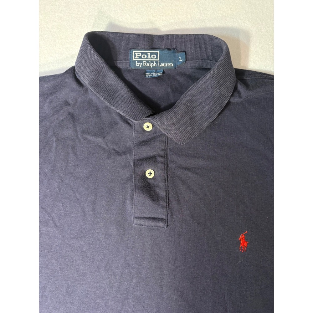 Polo Ralph Lauren Large Navy Blue Short Sleeve Cotton Polo Shirt Red Pony flawed
